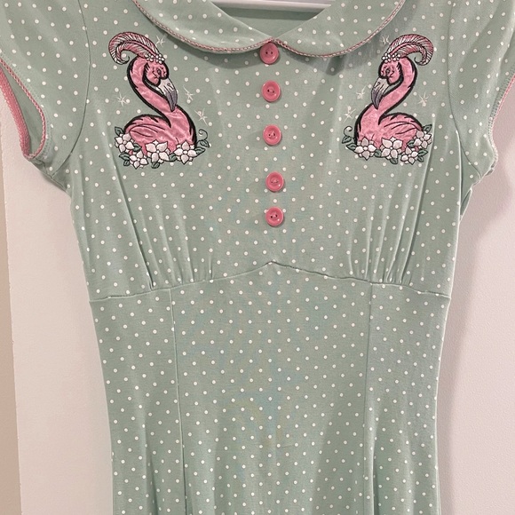 Iron fist mini dress, with embroidered flamingoes. - Picture 2 of 2